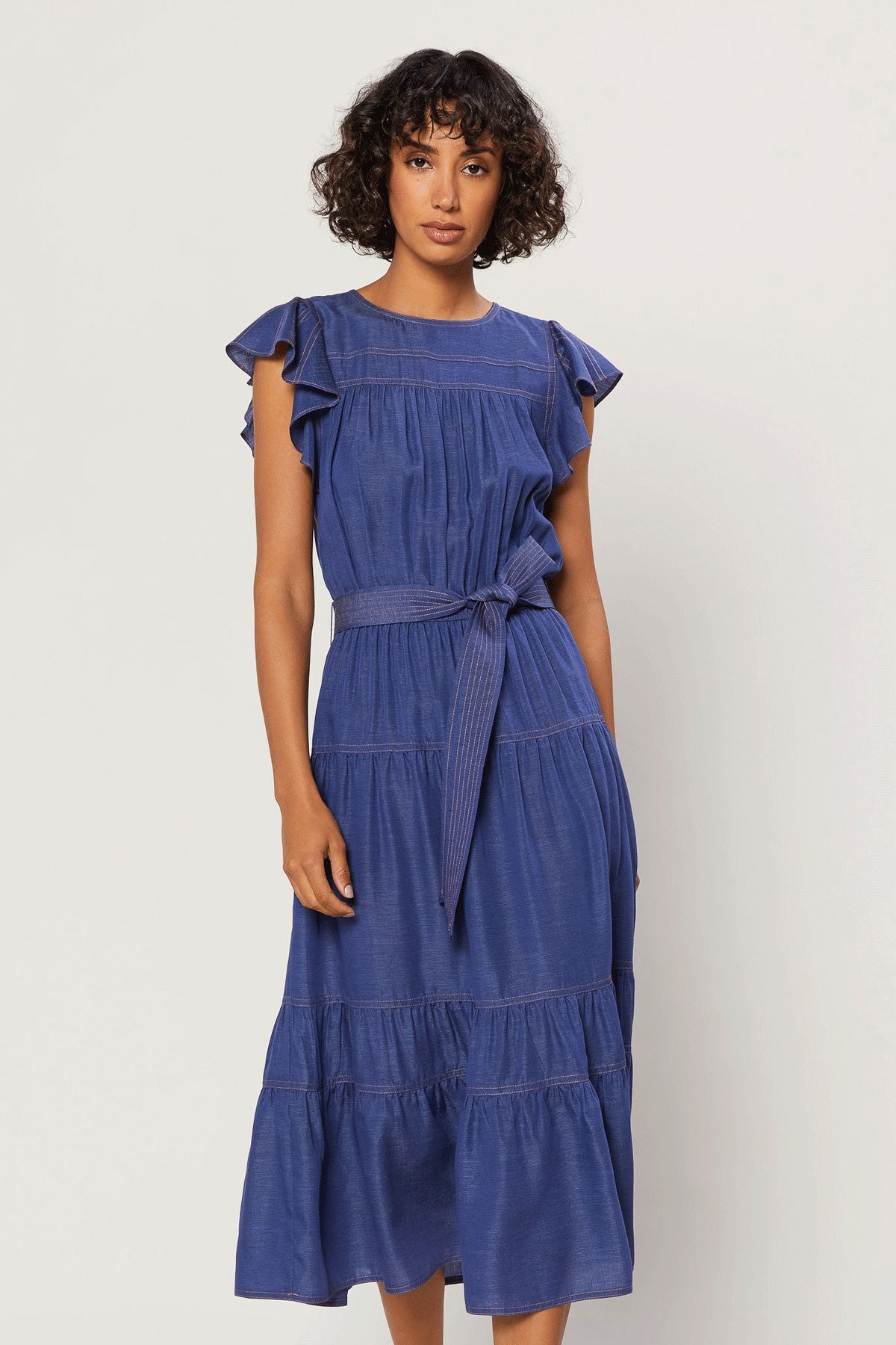 The Quinn Ruffle Sleeve Midi Dress by Current Air – Thread + Seed