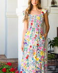 The Charlie Flower Print Smocked Midi Dress