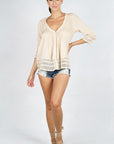 The Corrine Crochet Trim Babydoll Top