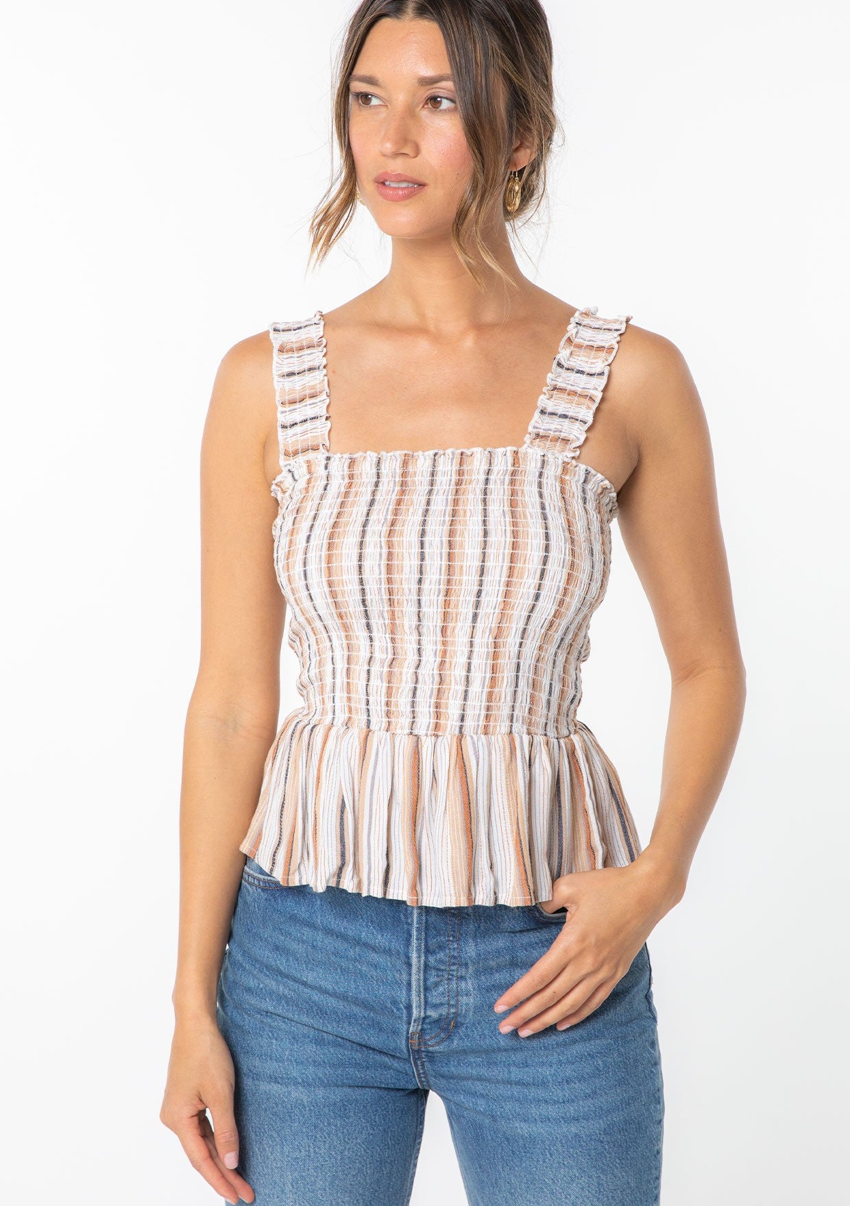 smocked peplum tank