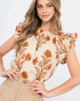 The Willow Printed Ruffle Sleeve Top