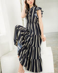 The Edna Striped Ruffle Sleeve Dress