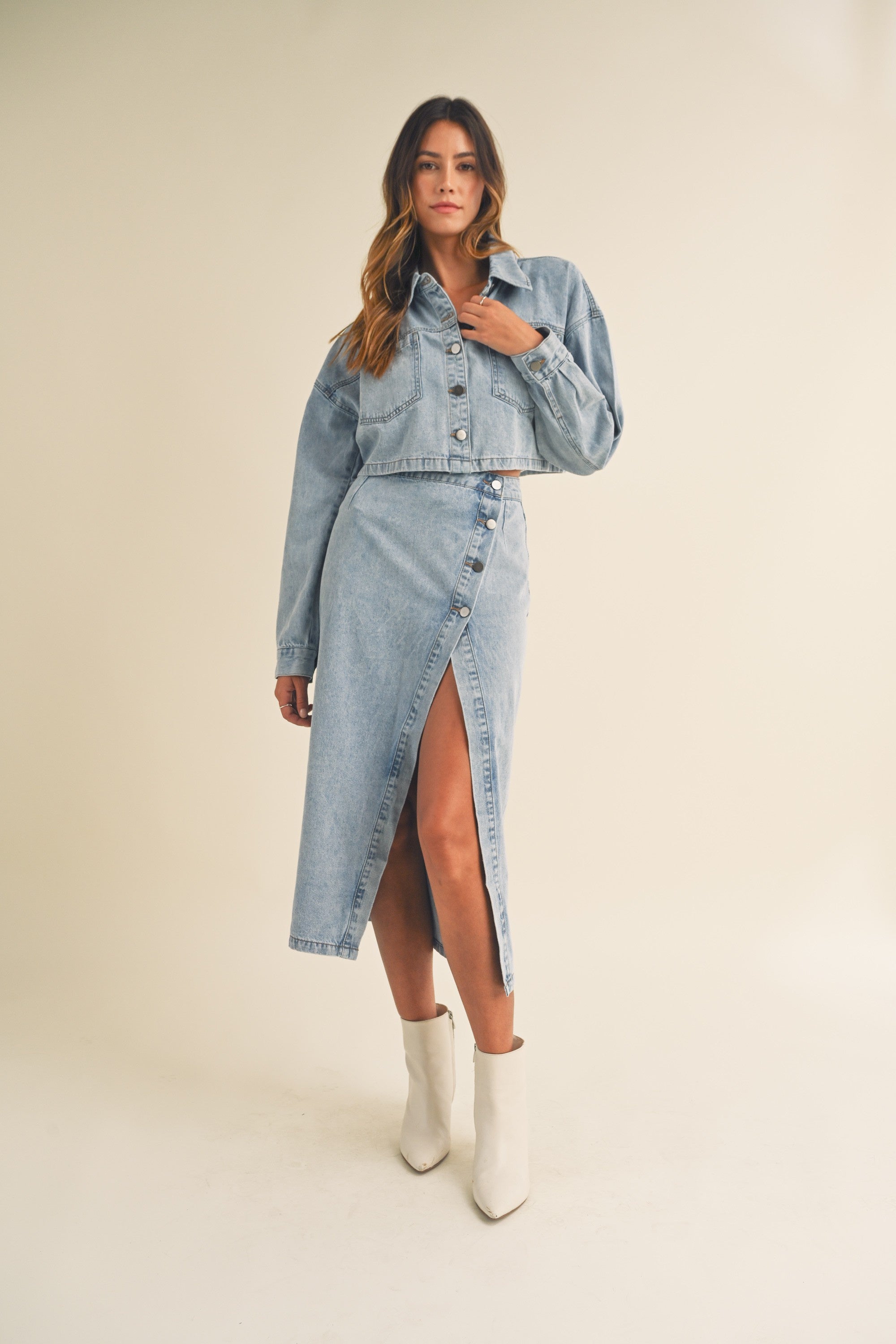 denim jacket dress set SHEIN Blue White Denim Jacket Floral Print Strap Dress Set Kids Clothes Tween Girls Regular Fit Collared Short Sleeve Casual All Season Two-,10Y