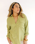 The Melia Lime Button-down Top