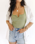 The Taylor Light Olive Striped Snap Tank