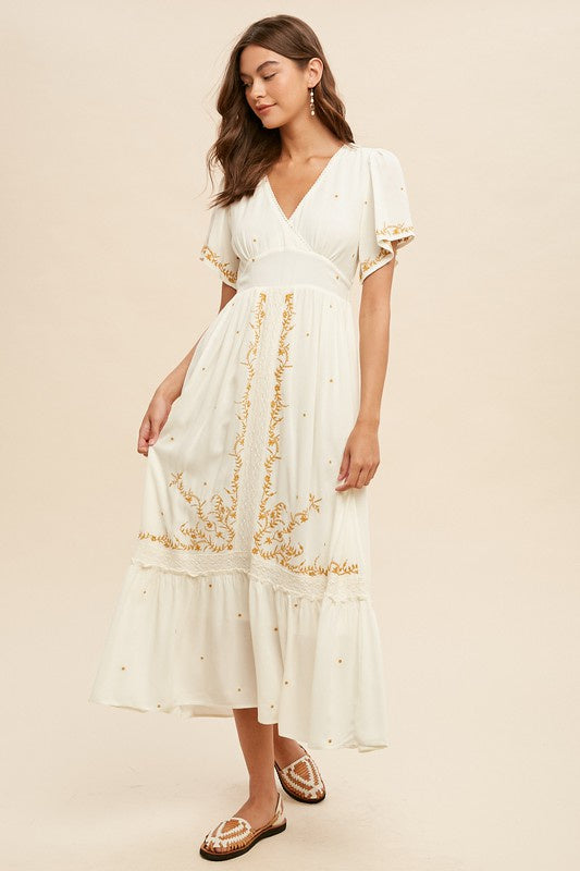 The Sadie Embroidered Midi Dress – Thread + Seed