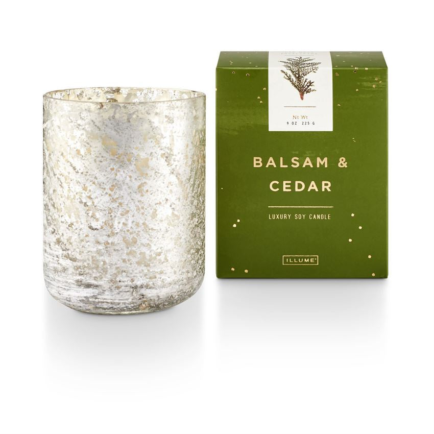 Balsam &amp; Cedar Small Luxe Sanded Mercury Glass Candle