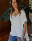 The Cora Satin V-Neck Top