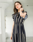 The Edna Striped Ruffle Sleeve Dress