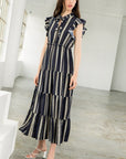 The Edna Striped Ruffle Sleeve Dress