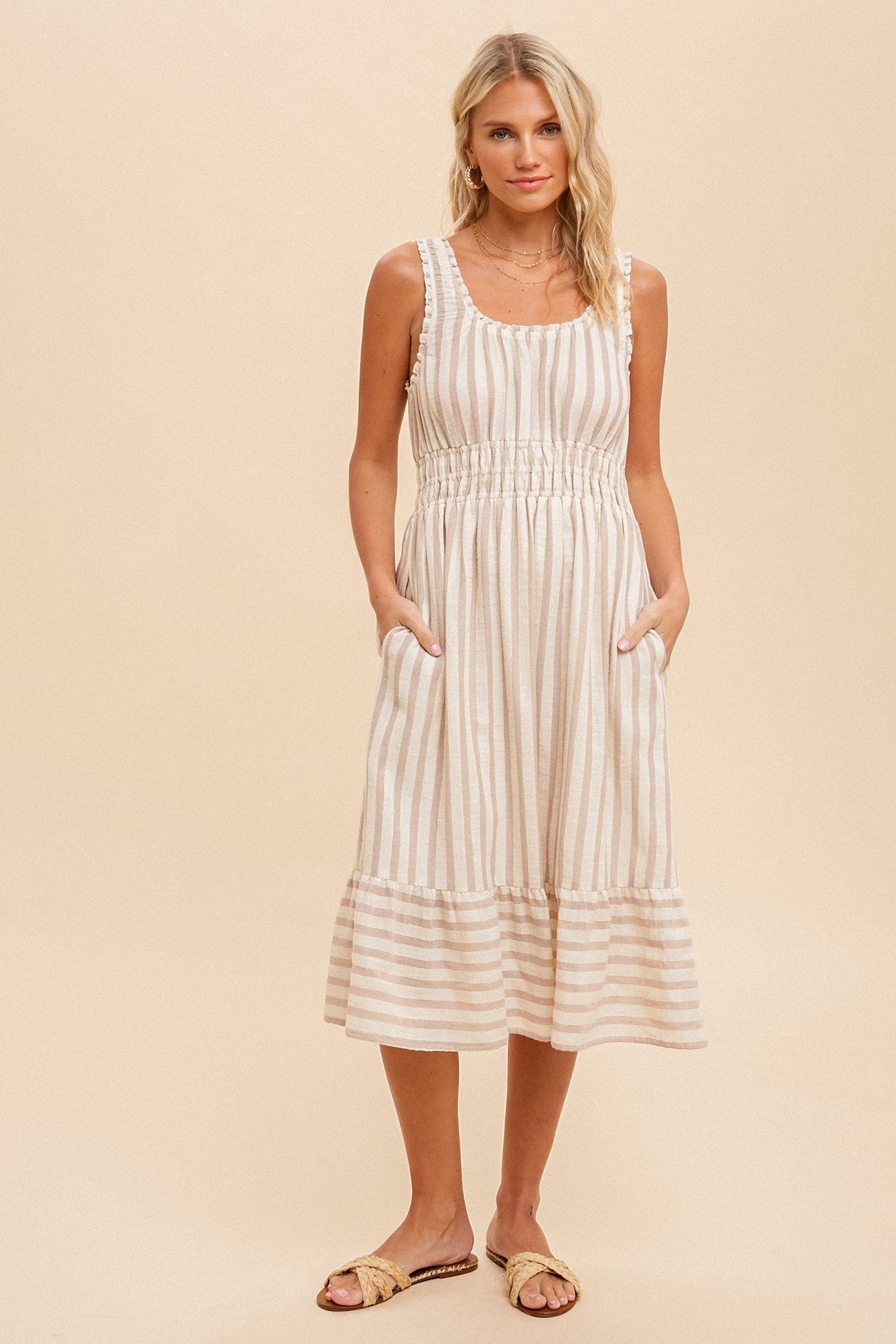 knee length dresses for ladies Nadine Striped Midi Dress – SYNPLE main image 1