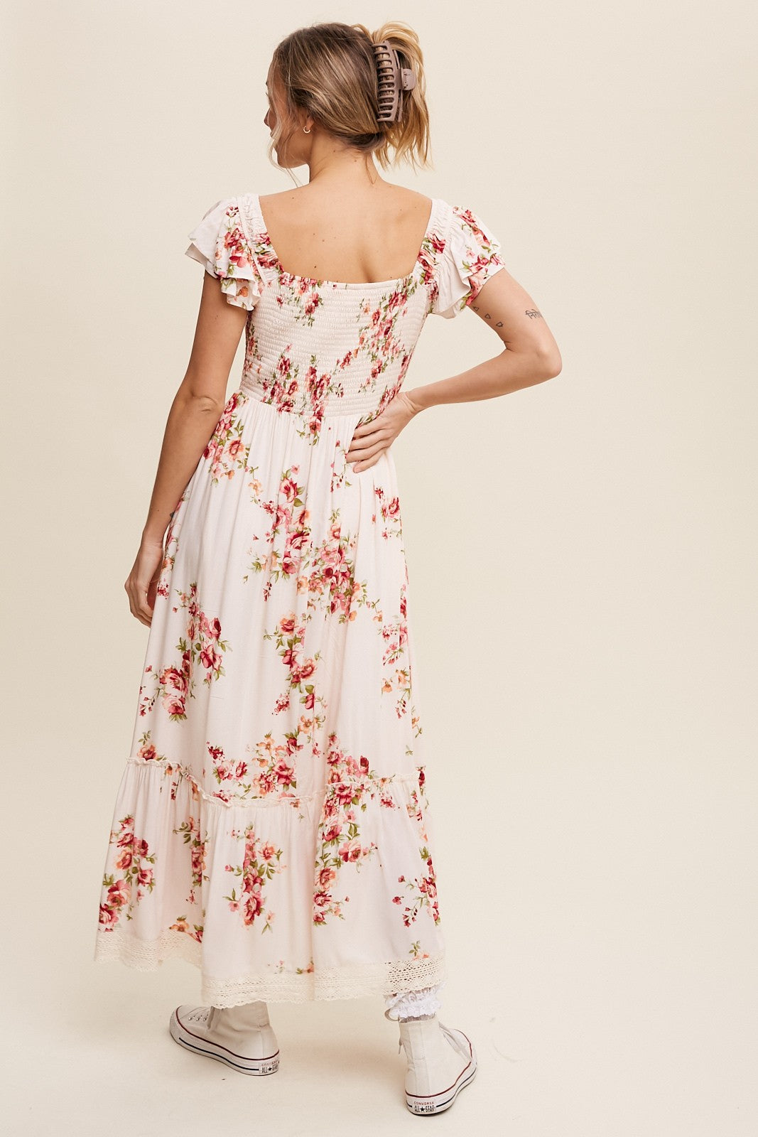 Christmas Red Dress With Little White Flowers The Ivy Floral Maxi Dress   Thread Seed