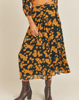 The Jeanne Floral Tie Waist Midi Skirt