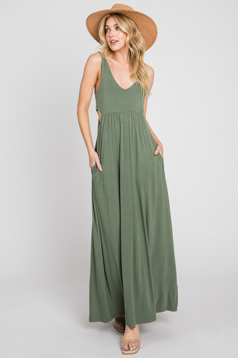 fitted lace wedding dress WOVEN CRINKLE CAMI MAXI DRESS W SIDE POCKETS – Lyn & Lou Boutique main image 1