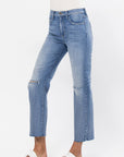 The Nella Distressed Straight Leg Jeans