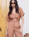 The Ozzy Twist Front Linen Crop Top