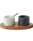 Black + White Marble Pinch Bowl Set with Brass Spoon