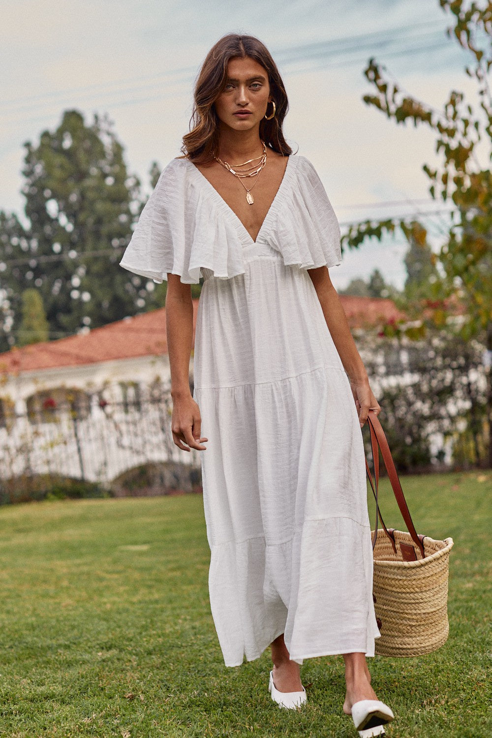 white cotton boho maxi dress The Shea Flutter Sleeve Maxi Dress – Thread + Seed