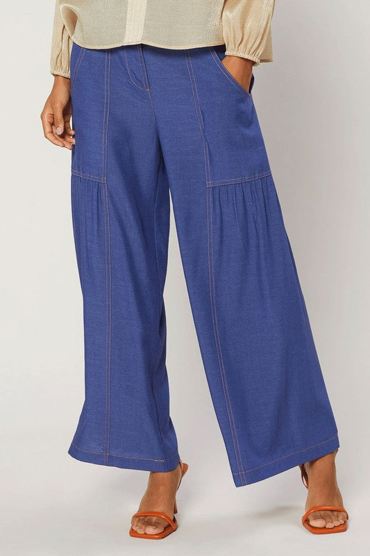 Contrast stitch wide leg pants hotsell