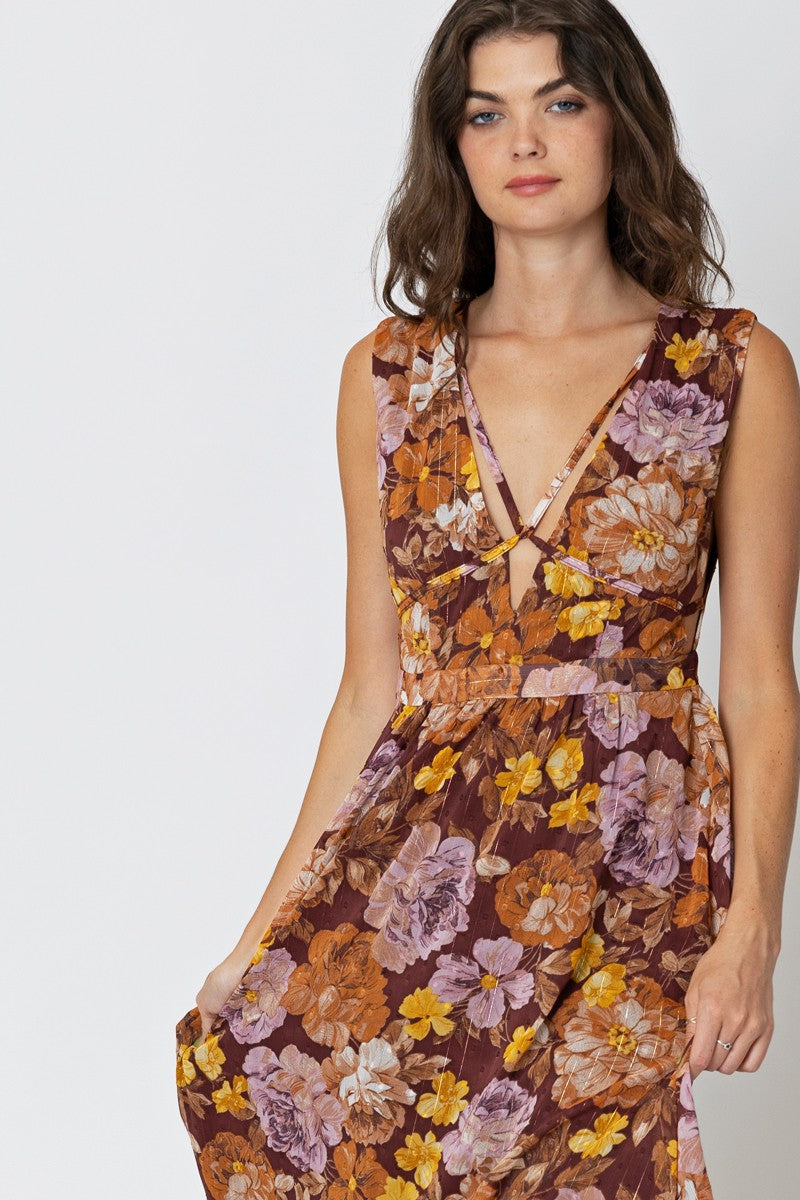The Auburn Floral V-Neck Maxi Dress