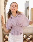 The Winnie Brown Striped Pleated Top