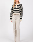 The Stacia Black Striped Fuzzy Sweater