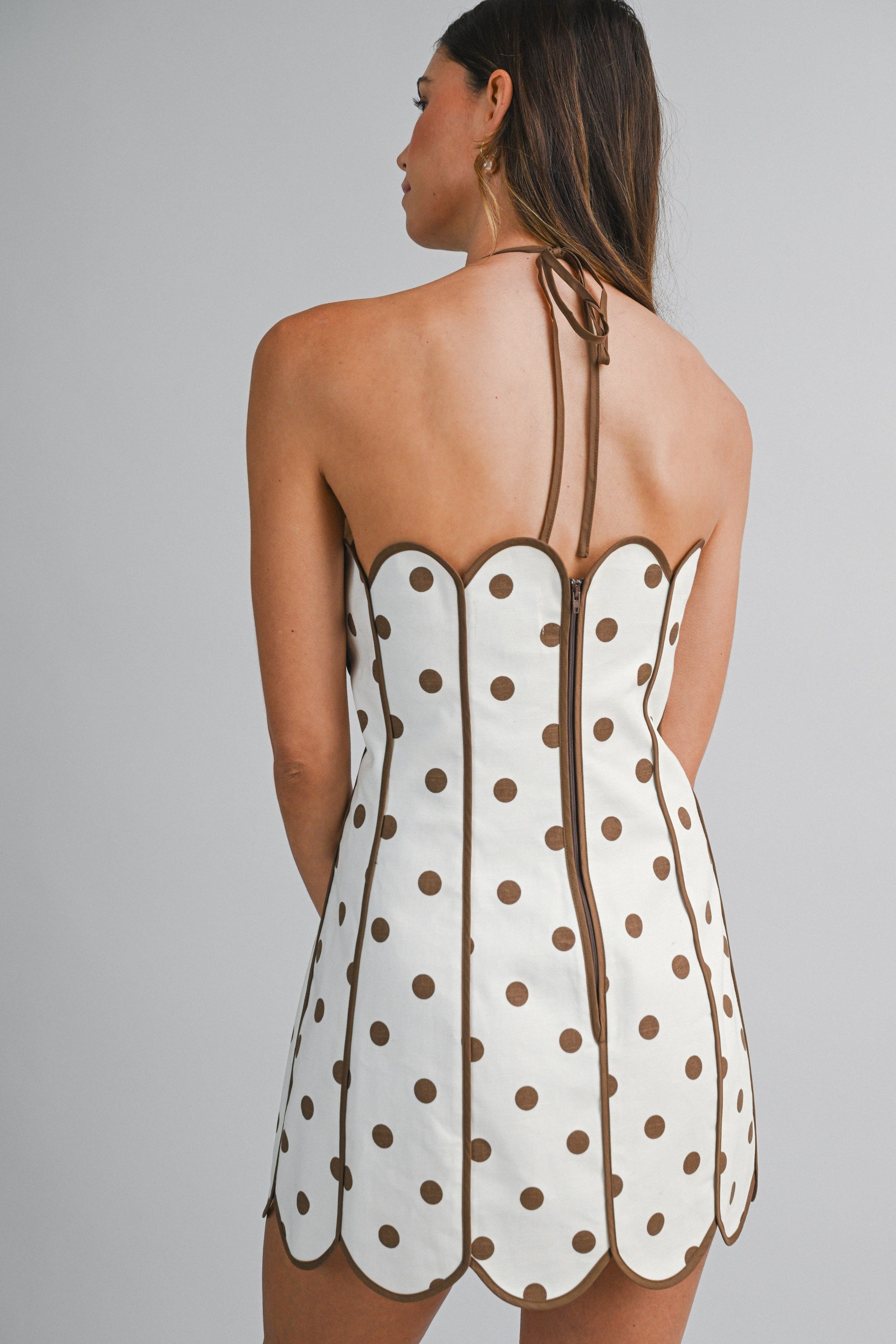 The Coralie Polka Dot Scalloped Mini Dress
