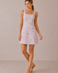 The Emily Mauve Embroidered Mini Dress