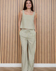 The Mira Light Olive Striped Top + Pant Set - Sold Separately
