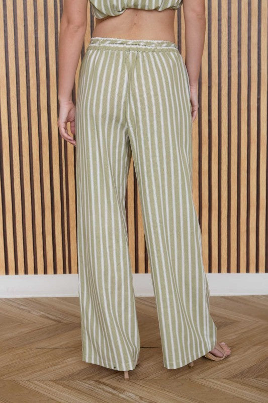 The Mira Light Olive Striped Top + Pant Set - Sold Separately