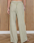 The Mira Light Olive Striped Top + Pant Set - Sold Separately