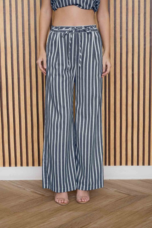 The Mira Navy Striped Top + Pant Set - Sold Separately