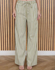 The Mira Light Olive Striped Top + Pant Set - Sold Separately