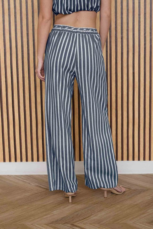The Mira Navy Striped Top + Pant Set - Sold Separately