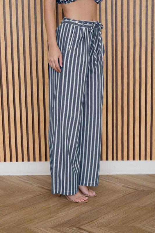 The Mira Navy Striped Top + Pant Set - Sold Separately