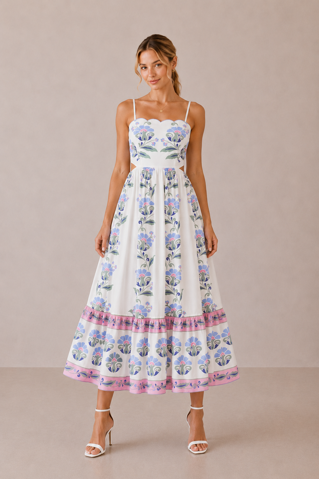 The Arabella Floral Border Midi Dress
