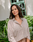 The Quinn Brown Striped Button Up Shirt