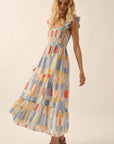 The Maribel Watercolor Flutter Sleeve Maxi Dress