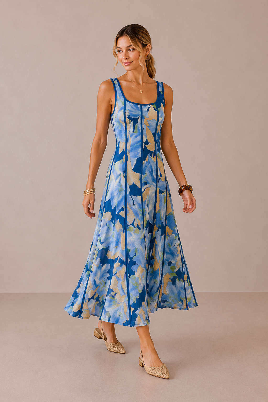 The Solene Floral Contrast Midi Dress
