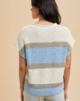 The Aislin Denim Blue Color Block Sweater Top