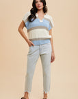The Aislin Denim Blue Color Block Sweater Top