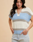 The Aislin Denim Blue Color Block Sweater Top