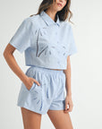 The Aayla Light Blue Embroidered Shirt + Shorts Set - Sold Separately