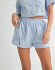The Aayla Light Blue Embroidered Shirt + Shorts Set - Sold Separately