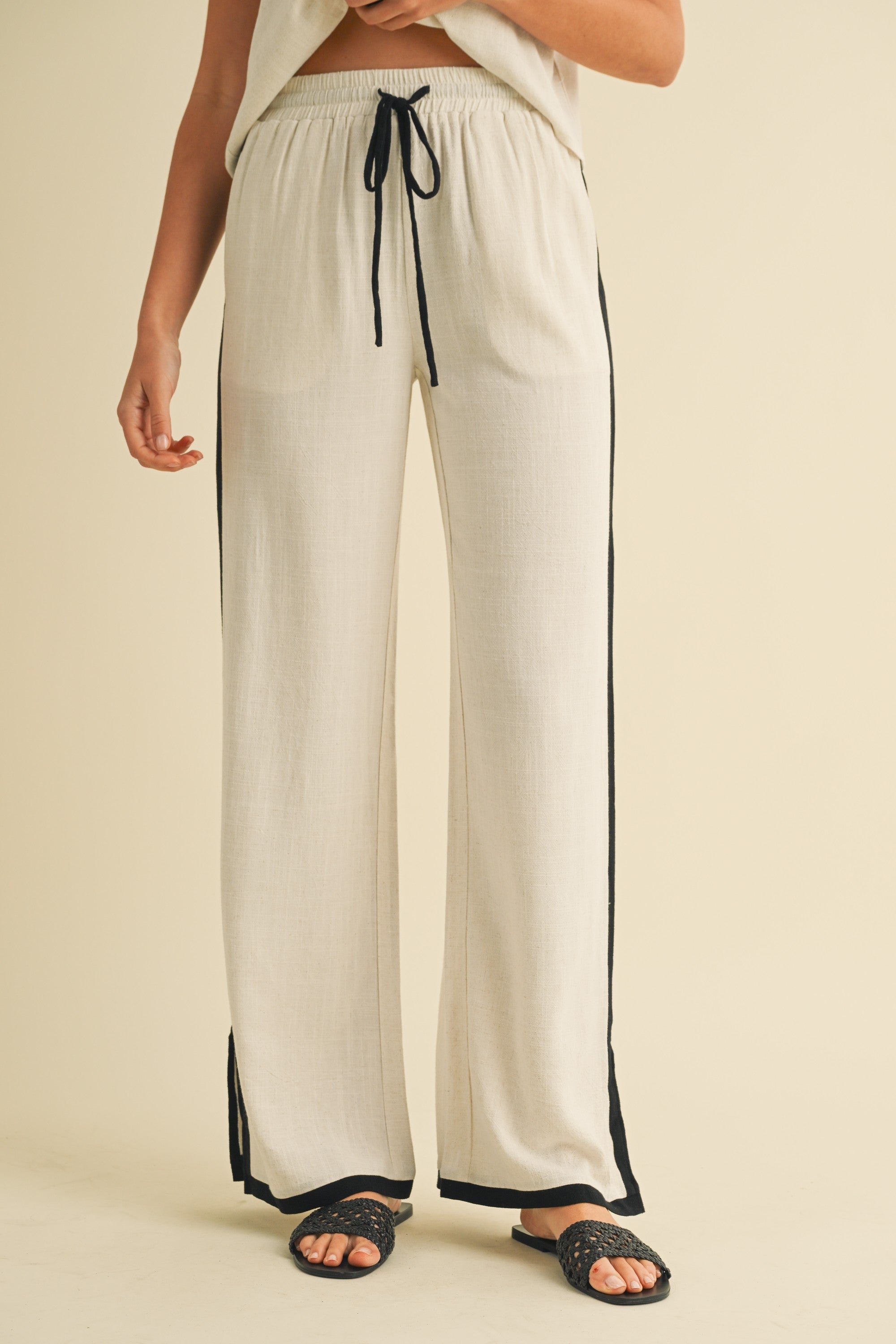 The Alba Linen Contrast Top + Pant Set - Sold Separately