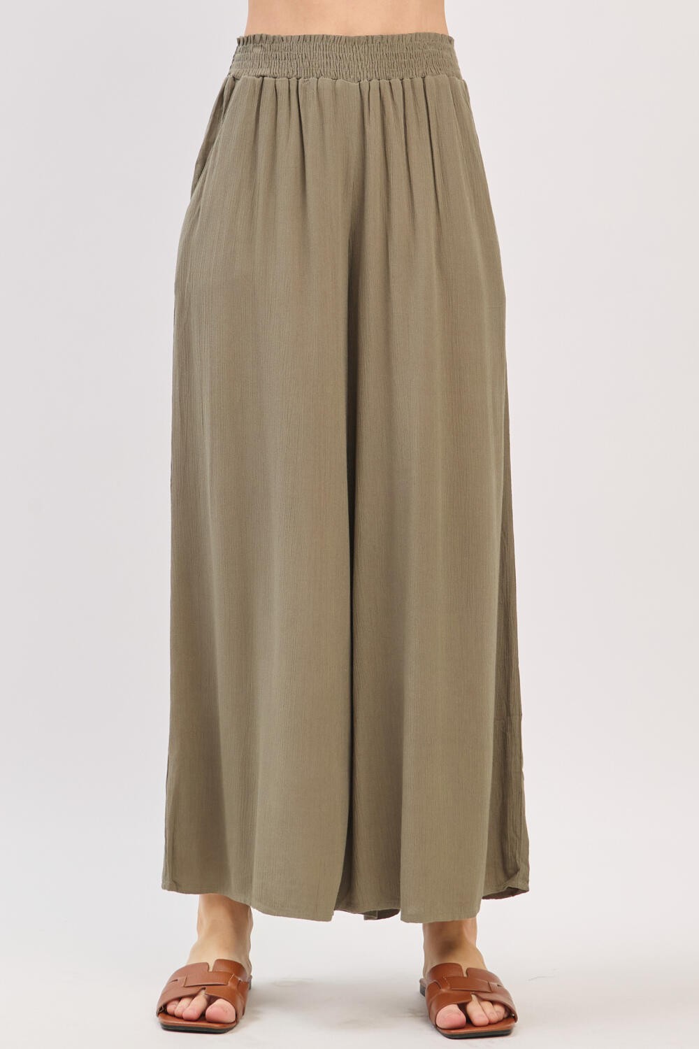 The Amara Vintage Olive Smocked Pants