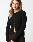 The Ami Black Ribbed Button Top