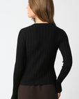 The Ami Black Ribbed Button Top