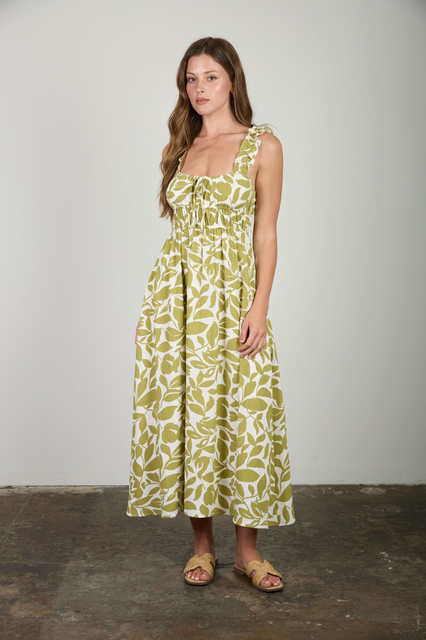 The Ariadne Olive Foliage Midi Dress
