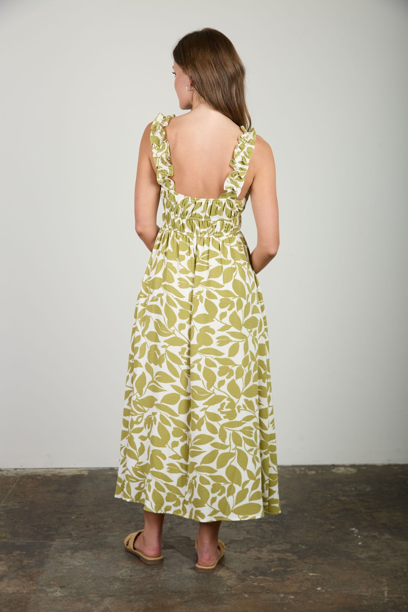 The Ariadne Olive Foliage Midi Dress